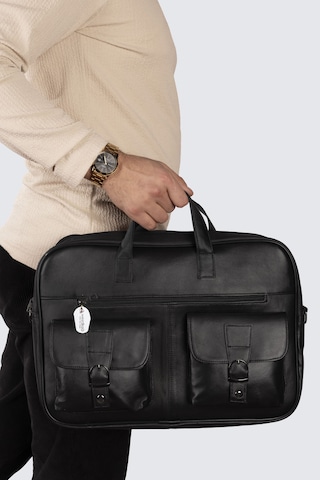 Westbag Unisex Hakiki Deri Laptop & Evrak Çantası Uzun Omuz Askılı 15-16 İnç Siyah