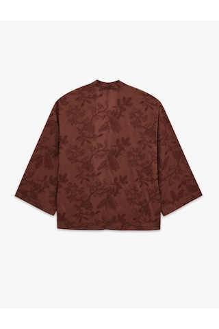 Koton Pamuklu V Yaka 3/4 Kol Nakışlı Kimono Kahverengi 6sal50005ıw Kahve