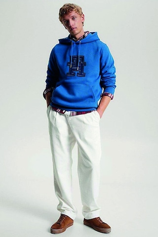 Tommy Hilfiger Logo Baskılı Kanguru Cepli Sweat Lacivert