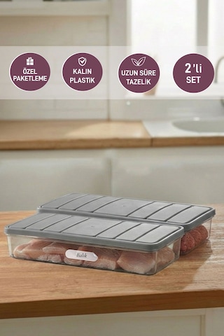Selka Home Nora Küçük Boy Saklama Kabı 2'li 1.2 L Gri