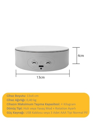 Schulzz 13 Cm Panorami V2 Mini Ai Stant 360 Dönen Çekim Ve  Ürün Sunum Standı 4 Kg Kapasiteli Beyaz 13cm