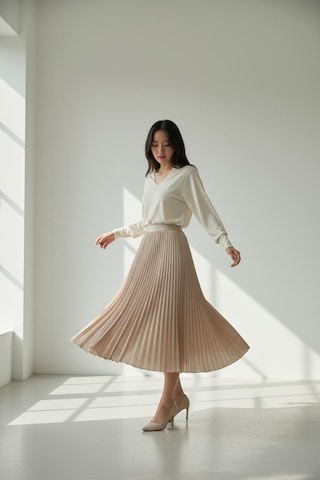 Pileli Pamuklu Dokuma Viskon Kışlık Etek 95 Cm - 38-48 CAMEL