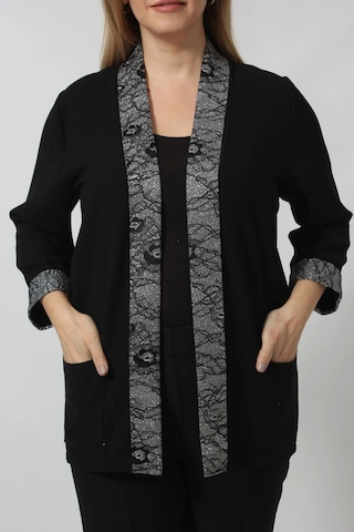 Moda Berray Parlak Detaylı Garnili Büyük Beden Blazer Ceket Siyah