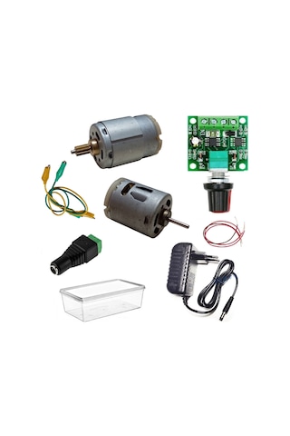 Dc 12v Adaptörlü Motor Hız Devri Kontrol Kartı İle 2 Tip Güçlü Motor Hız Devir Pwm Ayarı Öğrenci Hobi Deney Seti
