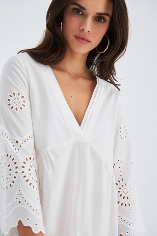 Peraluna Hiromi Dress %100 Pamuk 3/4 Kol Diz Hizası Yazlık Kadın Beyaz