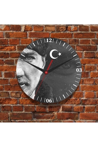 Atatürk Tasarımlı Duvar Cam Saati Beyaz