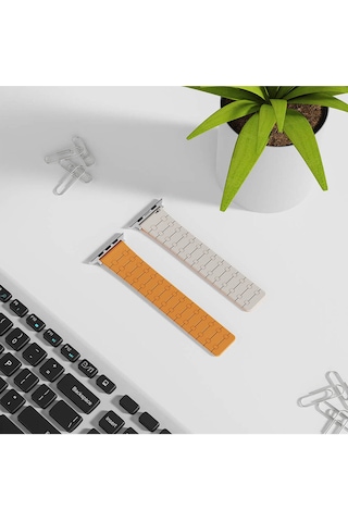 Apple Uyumlu Watch 40mm Ucy Krd-111 Çizgili Desenli Silikon Kordon-turuncu
