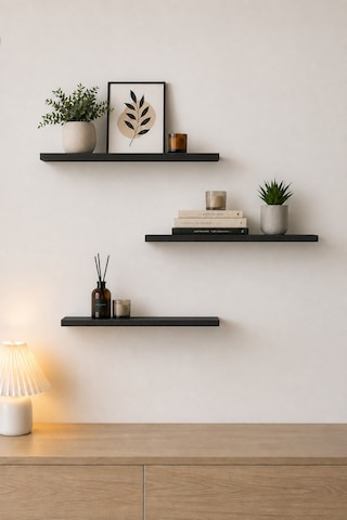 Nest 3 Raflı Gizli Monte Uçan Raf 50 15 Cm Siyah Wood