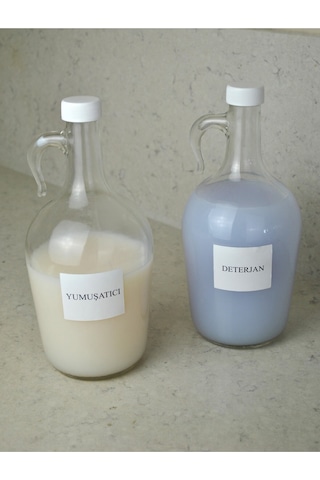 2'li 1500 Ml Sıvı Deterjan Şişesi Etiketli Cam Galon Şişe 1.5 Litre Şeffaf