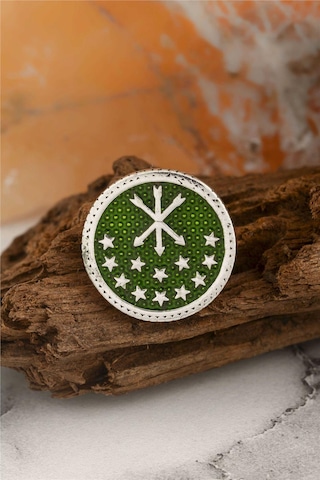 925 Ayar Gümüş Mineli Çerkez Bayrağı Rozet -8050 Gümüş