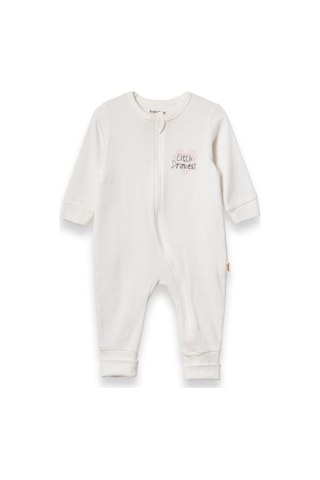 Babycosy Organic Wear %100 Organik Pamuk,ribana Kız Bebek Tulum Little Princess Baskılı-yenidoğan Ve Bebek Serisi Ekru