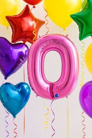 Folyo Rakam 0 Sıfır Pembe Renkli 40 İnç 100 Cm Grabo Doğum Günü Balonu Çok Renkli