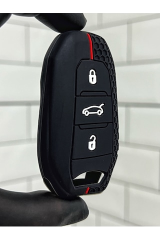 Peugeot 208 308 408 508 2008 3008 5008 Petek Desenli Anahtar Kılıfı Siyah Kırmızı