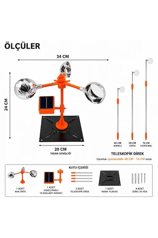 Peller Pro Solar Bird Spinner Kuş Kovucu Turuncu Uzatılabilir