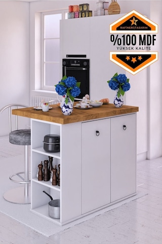 Mdf Adore Çok Amaçlı Mutfak Adası 2 Kapaklı Raflı Ceviz