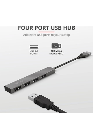 Trust 23786 Halyx Mini Usb 2 Hub Alüminyum 4 Bağlantı Noktalı Pc