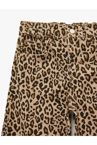 Koton Pamuklu Loose Fit Beli Lastikli Geniş Paça Leopar Desenli Denim Pantolon Kahverengi Desenli 6smg40021ad