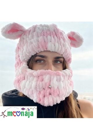 Moonaja Puffy Örgü Kar Maskesi Şapka - Wegh Bere Maske - Balaklava Motorsiklet Kask Ve Kayak Beresi Çok Renkli