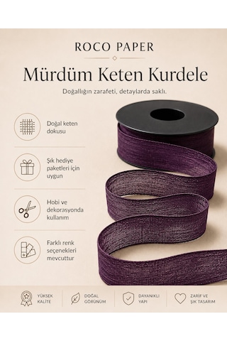 Mürdüm Keten Kurdele 2,5 Cm X 20 Metre, Hediye Paketi Ve Hobi Şer Standart