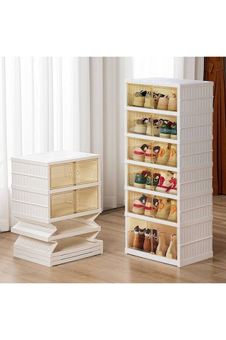 Kurulum Gerektirmeyen Katlanabilir Ayakkabı Saklama Kutusu Krem