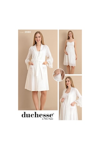 Duchesse 2080 İp Askılı Fistolu Hamile Lohusa Gecelik Sabahlık Takım
