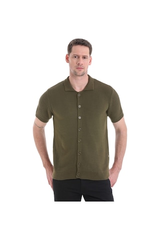 Hatemoğlu Regular Fit Düz Düğmeli Kısa Kollu Triko Hırka 34162024c001 022 - Haki