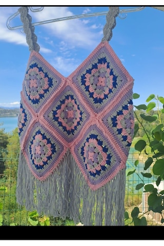 Ceymora Kadın El Emeği Geometrik Desenli Saçaklı Büstiyer Pembe Pembe