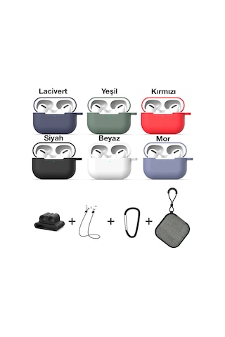 Ally 5 in 1 Apple Uyumlu AirPods Pro Koruma Çantalı Kulaklık Kılıf Seti Kırmızı