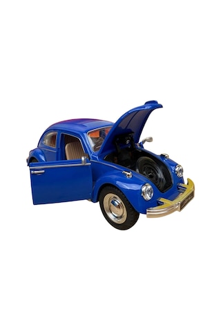 Nostaljik Beetle Vosvos Oyuncak Araba - 17 Cm Büyük Boy Sesli Işıklı Sürtmeli Mavi Model Araba Çok Renkli