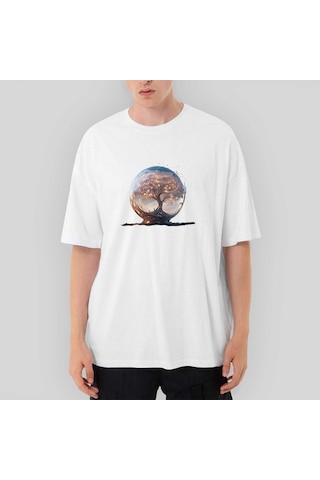 Tree Growing İn Snow Gobe Oversize Beyaz Tişört Beyaz
