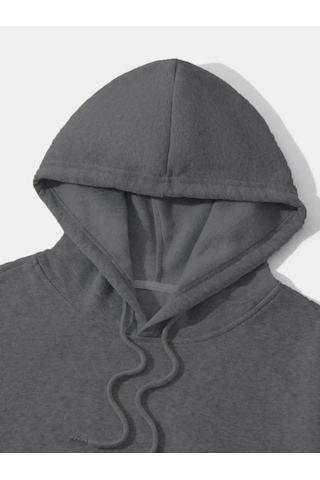 Efnaz Style Erkek Düz Kapüşonlu Sweat - Füme Fume