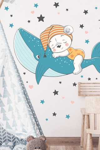 MSticker Balinada Uyuyan Ayıcık Ve Yıldızlar Çocuk Bebek Odası Sticker Seti