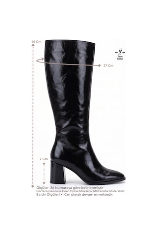 V.s.h Velvet Kadın Siyah Rugan Yankee 7 Cm Uzun Diz Altı Çizme -2545