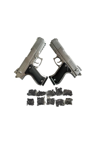 Boncuk Atan Tabanca 2 Adet Gri + 10 Paket Mermi Gri