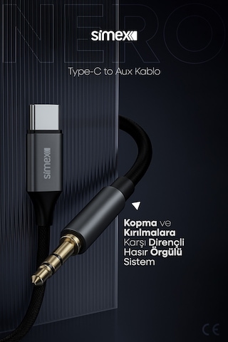 Simex Type C Dac Sa-02 Nero Kumaş Aux Kablosu Kumaş