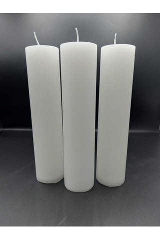 Soya Parafinli Beyaz Çap:5 Cm Boy:25 Silindir Blok Mum 3 Adet 50 Saat Yanma Süreli Beyaz Beyaz
