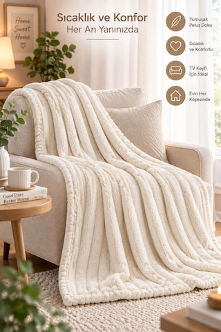 Tek Kişilik Peluş Tv Diz Battaniyesi 100x175 Cm Krem