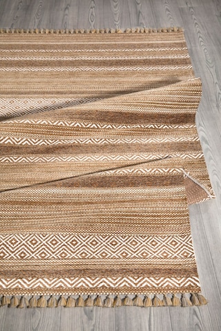 Ekru Renkli Kaymaz Tabanlı Yıkanabilir Makine Dokuma Kilim-204 Sarı
