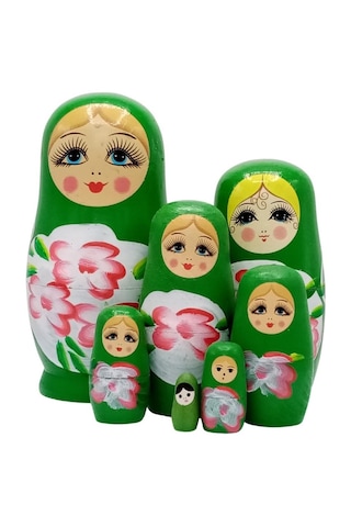 Mobgift Ahşap Tombul Iç Içe Matruşka Bebek 7li Set Yeşil