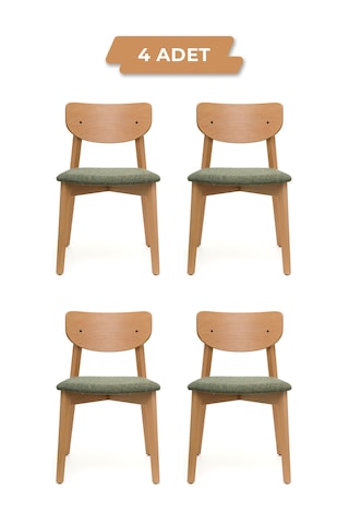 Opus Natural Ahşap 4'lu Mutfak Salon Yemek Odası Sandalyesi