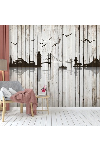 Ahşap Boyama Efektli - İstanbul Silüeti