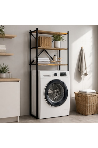 Braga Metal 3 Çamaşır Makinesi Üstü Düzenleyici Raf Beyaz Banyo Düzenleyici Dolap Siyah - Çam