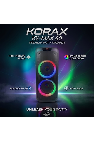 Korax Kx-max 40 450w Akülü Taşınabilir Parti Hoparlörü - Kablosuz Mikrofonlu, Tws, Led Işıklı Karaoke Ses Sistemi