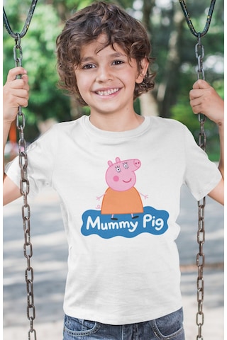 Sevbano Anne Pig Peppa Pig Baskılı Unisex Çizgi Film Çocuk Tişört 1-12 Y beyaz