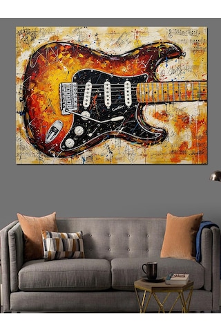 Elektrogitar Soyut Çizimi Dekoratif Kanvas - Mdf Ahşap Tablo