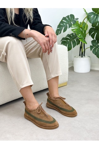 Erva'nın Butiği Taba Hakiki Deri Santa Bağcık Detay Kadın Sneakers-6389