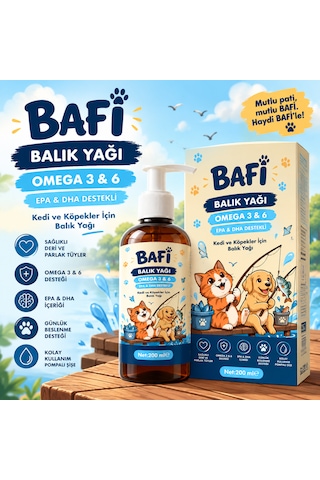 Bafi Kedi Ve Köpekler İçin Omega 3 Balık Yağı 200 Ml