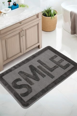 Doğal Kaymaz Taban Banyo Paspas Uzun Ömürlü Yumuşak Dokulu Su Emici Yıkanabilir Smile 60x100 Antrasit