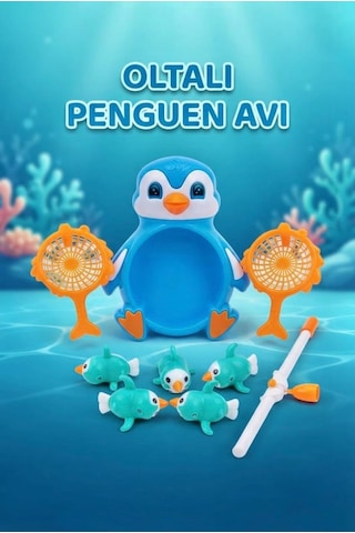 10 Parçalı Eğlenceli Eğitici Oltayla Penguen Yakalama Oyunu Banyo Ve Plaj Oyuncağı Seti Mavi