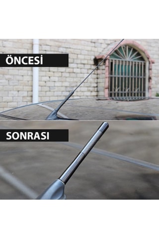 Şüscar Araç Anten Karbon Desenli Spor Çubuk Metal Radio Anteni Gümüş
